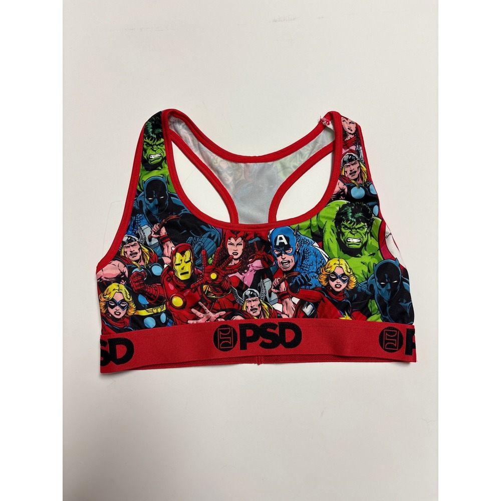 PSD Marvel Avengers Sports Bra Medium Red Comic Print Captain America Iron Man